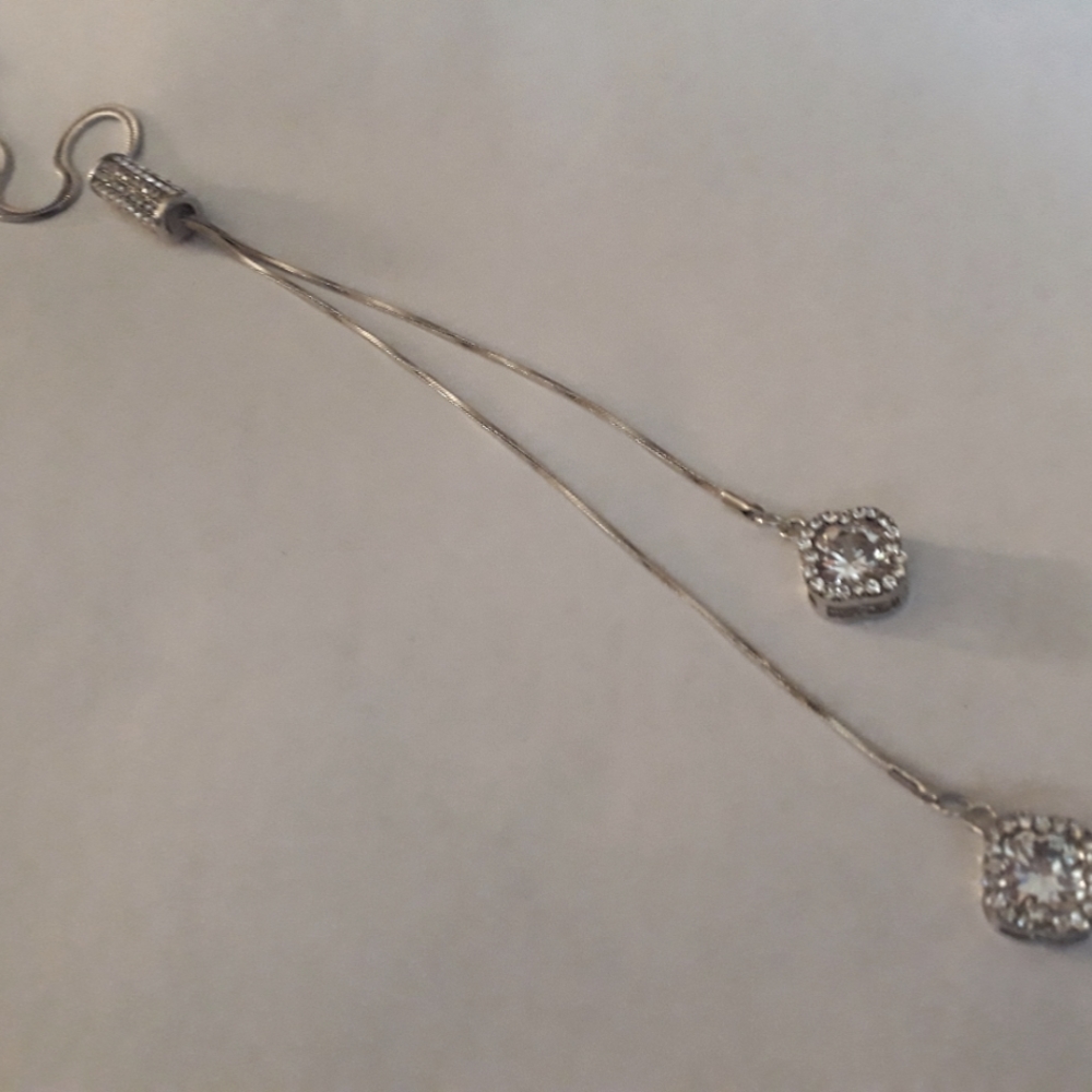 Lariat style cz silver necklace